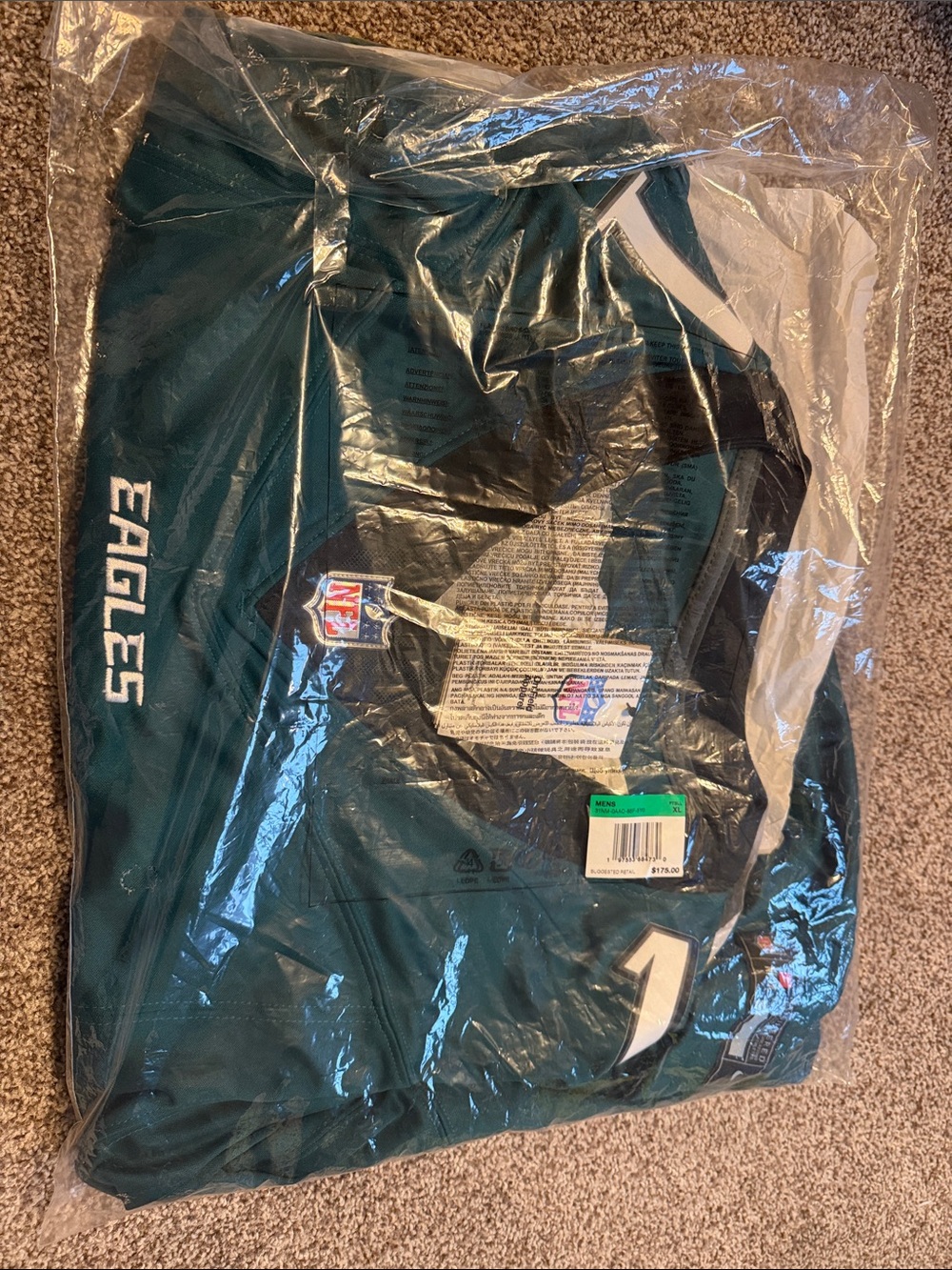 Brand new Official NFL Eagles Jersey #1 Jalen Hurts Men’s XL